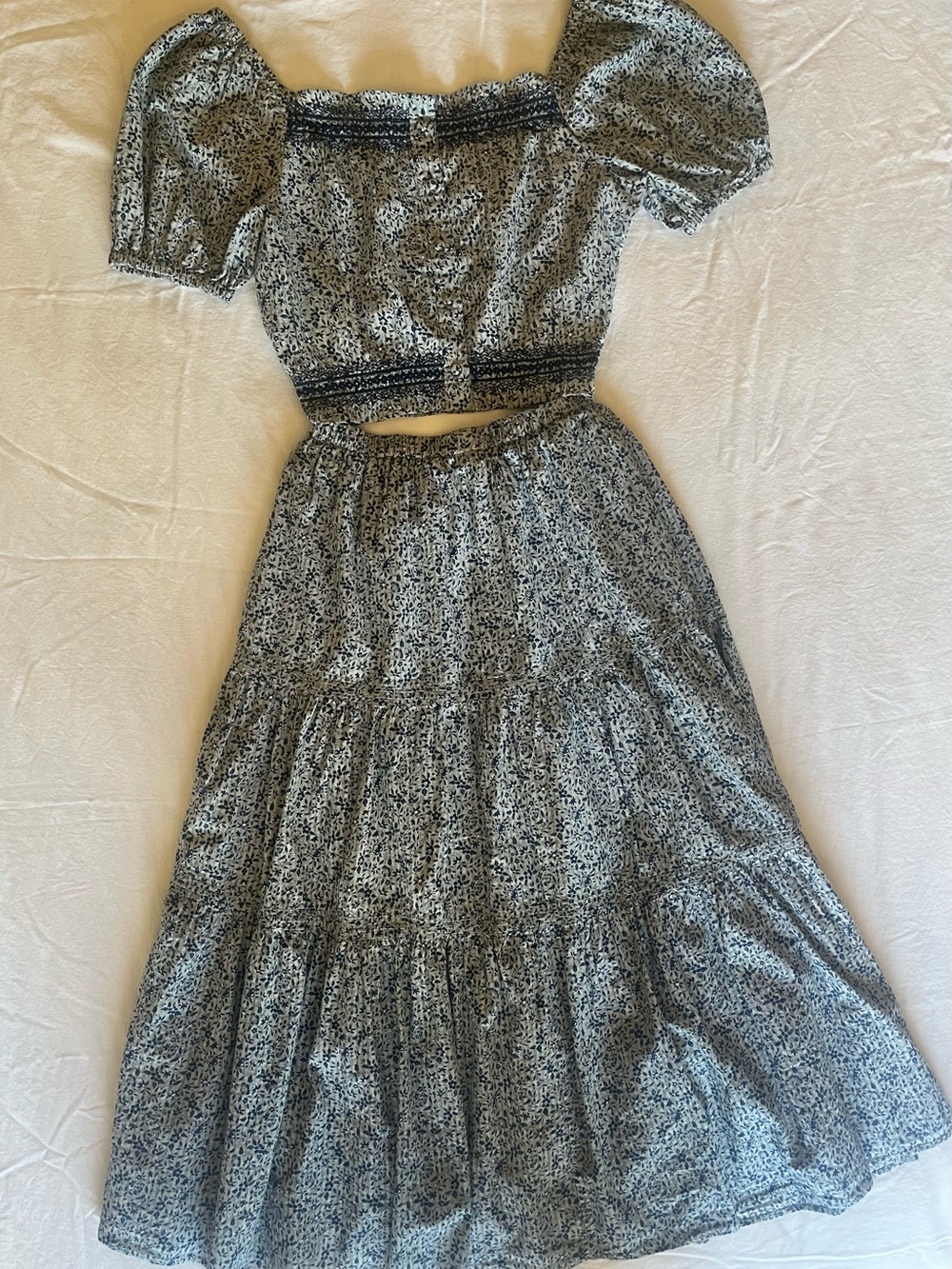 Madewell 2 Piece Floral Set Smocked Crop Top & Tiered Maxi Skirt 100% Cotton S - Picture 2 of 9